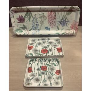 Vintage MCM Melamine Botanical Floral Snack Trinket Tray Set of 3 Made in Italy